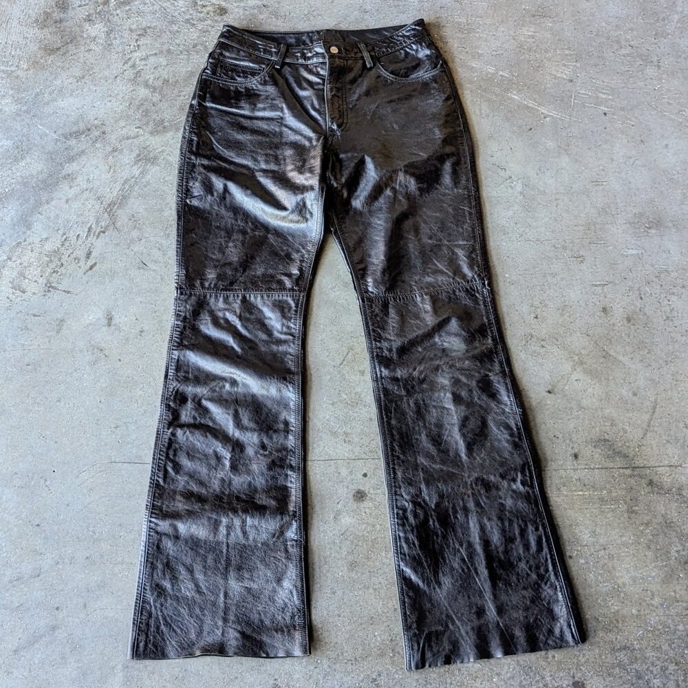 Vintage 90s Express Black Genuine Leather Bootcut Flare Pants size 5/6